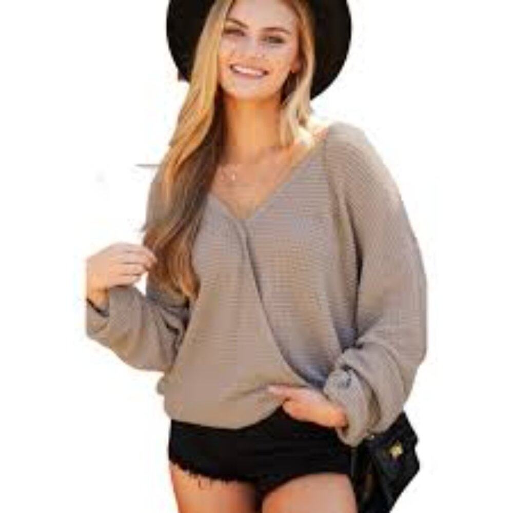 Ninexis Crossover V Neck Knit Top Taupe Size 1X